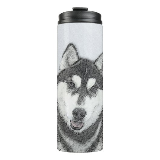 Siberische Husky (zwart en wit) schilderende hond  Thermosbeker (Voorkant)