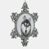 Siberische Husky (zwart en wit) schilderende hond  Tin Sneeuwvlok Ornament (Links)