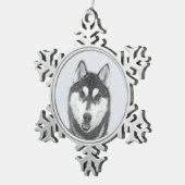 Siberische Husky (zwart en wit) schilderende hond  Tin Sneeuwvlok Ornament (Rechts)