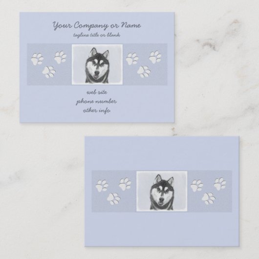 Siberische Husky (zwart en wit) schilderende hond  Visitekaartje (Voorkant / Achterkant)