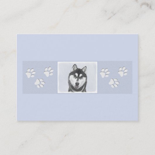 Siberische Husky (zwart en wit) schilderende hond  Visitekaartje (Achterkant)