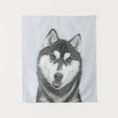 Siberische Husky (zwart en wit) schilderende hond  Wandkleed (Voorkant)
