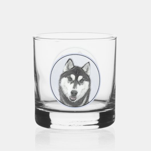 Siberische Husky (zwart en wit) schilderende hond  Whisky Glas (Voorkant)