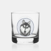 Siberische Husky (zwart en wit) schilderende hond  Whisky Glas (Achterkant)
