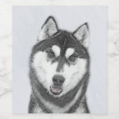 Siberische Husky (zwart en wit) schilderende hond Wijn Etiket (Enkel label)
