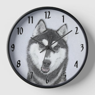 Siberische Husky (Zwart en Wit) Schilderij Honden 
