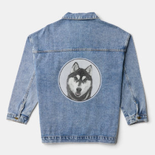 Siberische Husky (Zwart en Wit) Schilderij Honden  Denim Jacket