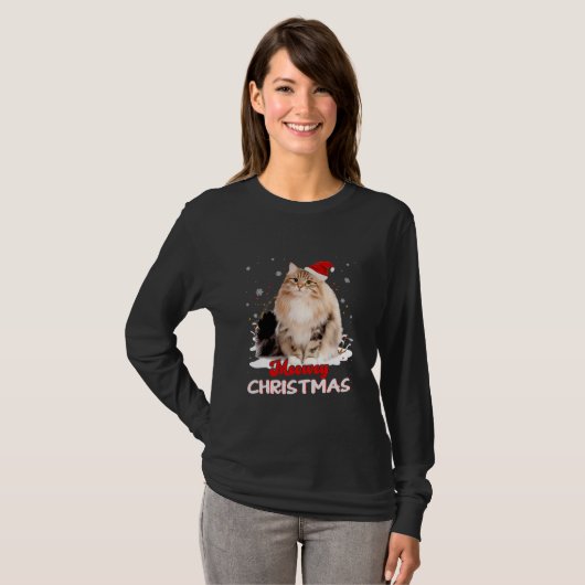 Siberische kat - eigenaar kerstmis met kerstmis  t-shirt (Voorkant volledig)