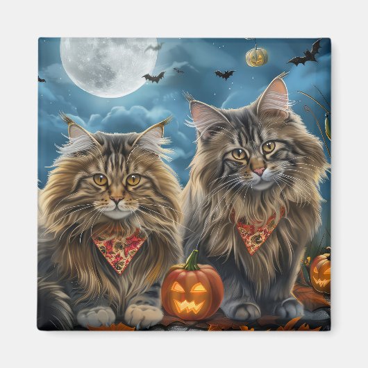 Siberische Kat Halloween Griezelen Magneet (Voorkant)