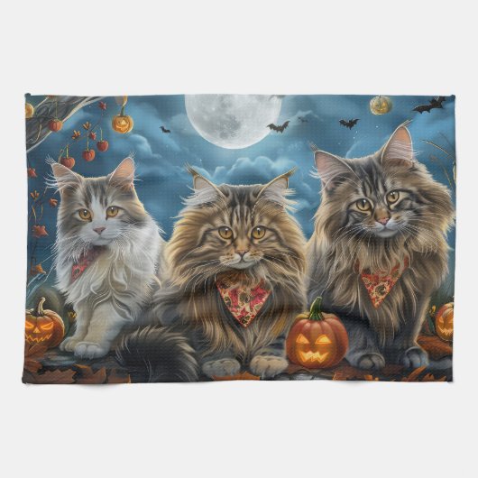Siberische Kat Halloween Griezelig  Theedoek (Horizontaal)