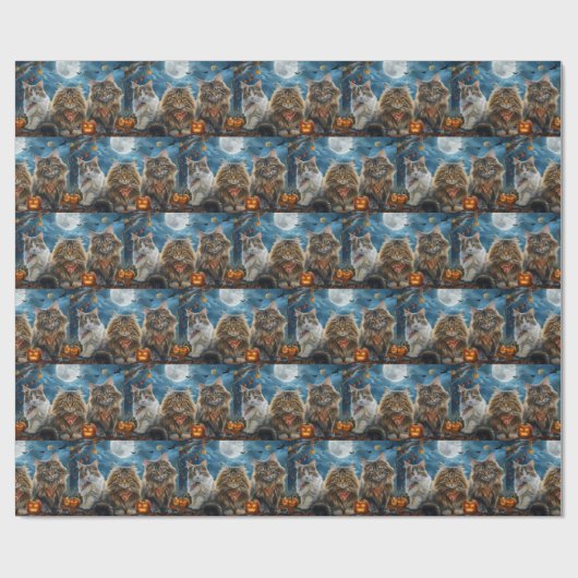 Siberische kat Halloween Spooky Cadeaupapier (Vlak)