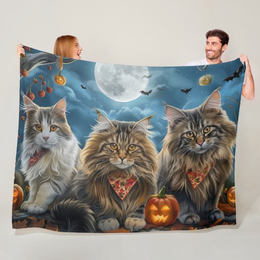 Siberische kat Halloween Spooky Fleece Deken (In situ)