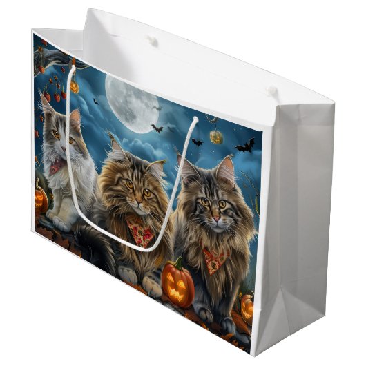 Siberische kat Halloween Spooky Groot Cadeauzakje (Voorkant Gekanteld)
