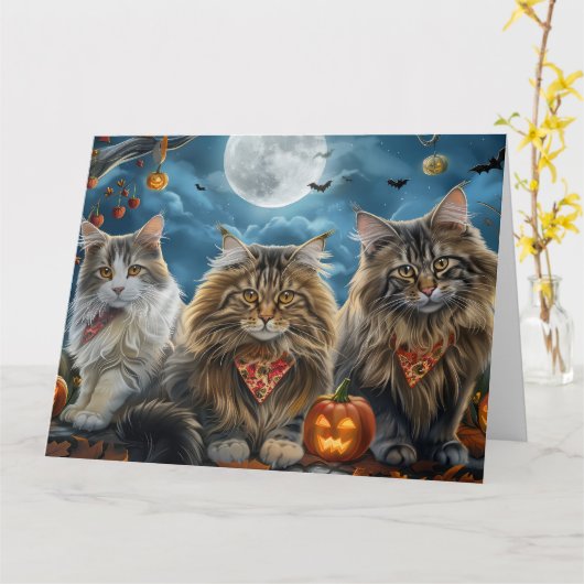 Siberische kat Halloween Spooky Kaart (Gele Bloem)