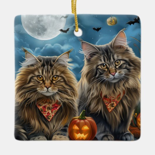 Siberische kat Halloween Spooky Keramisch Ornament (Voorkant)
