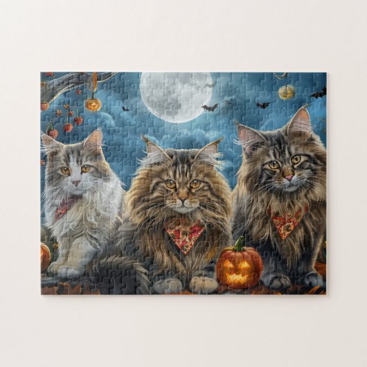 Siberische kat Halloween Spooky Legpuzzel (Horizontaal)