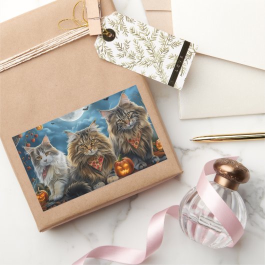 Siberische kat Halloween Spooky Rechthoekige Sticker (Geschenken)