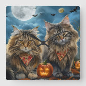 Siberische kat Halloween Spooky Vierkante Klok (Voorkant)