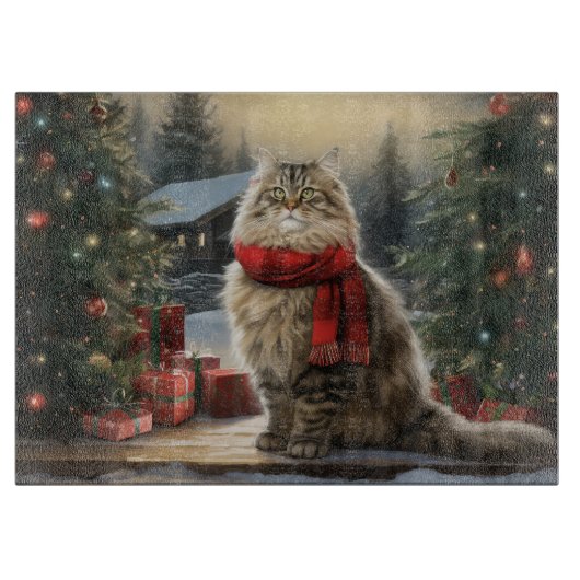 Siberische kat in Kerstsneeuw Snijplank (Voorkant)