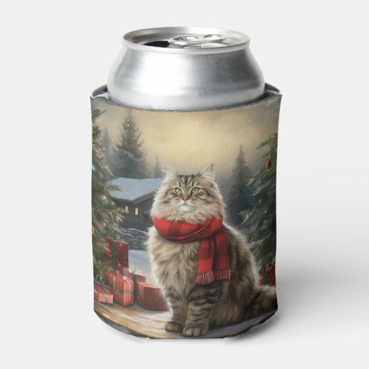 Siberische Kat in Sneeuw Kerstmis Blikjeskoeler (Blikje Voorkant)