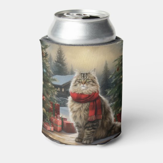 Siberische Kat in Sneeuw Kerstmis Blikjeskoeler (Blikje Achterkant)