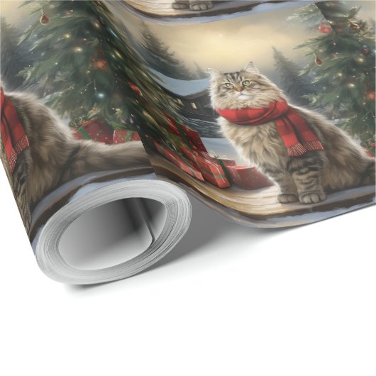 Siberische Kat in Sneeuw Kerstmis Cadeaupapier (Rol Hoek)