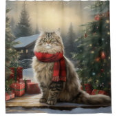 Siberische Kat in Sneeuw Kerstmis Douchegordijn (Voorkant)