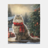 Siberische Kat in Sneeuw Kerstmis Fleece Deken (Voorkant)