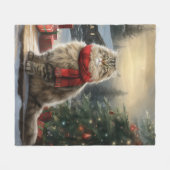 Siberische Kat in Sneeuw Kerstmis Fleece Deken (Voorkant (Horizontaal))
