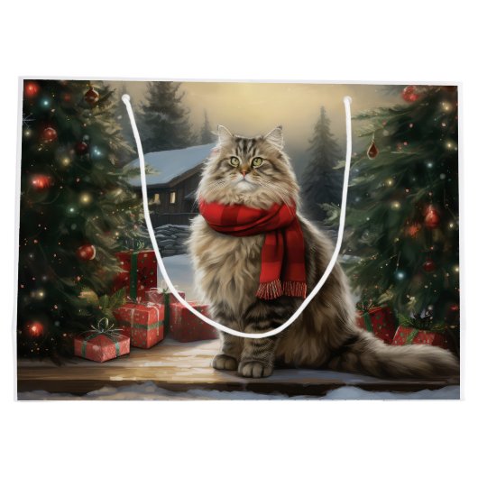 Siberische Kat in Sneeuw Kerstmis Groot Cadeauzakje (Achterkant)
