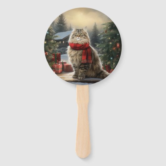 Siberische Kat in Sneeuw Kerstmis Handwaaier (Achterkant)