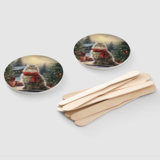 Siberische Kat in Sneeuw Kerstmis Handwaaier (Niet-gemonteerd)