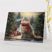 Siberische Kat in Sneeuw Kerstmis Kaart (Gele Bloem)