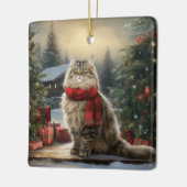 Siberische Kat in Sneeuw Kerstmis Keramisch Ornament (Links)