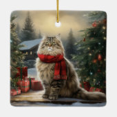 Siberische Kat in Sneeuw Kerstmis Keramisch Ornament (Achterkant)