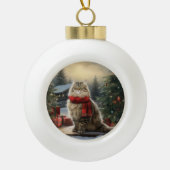 Siberische Kat in Sneeuw Kerstmis Keramische Bal Ornament (Voorkant)