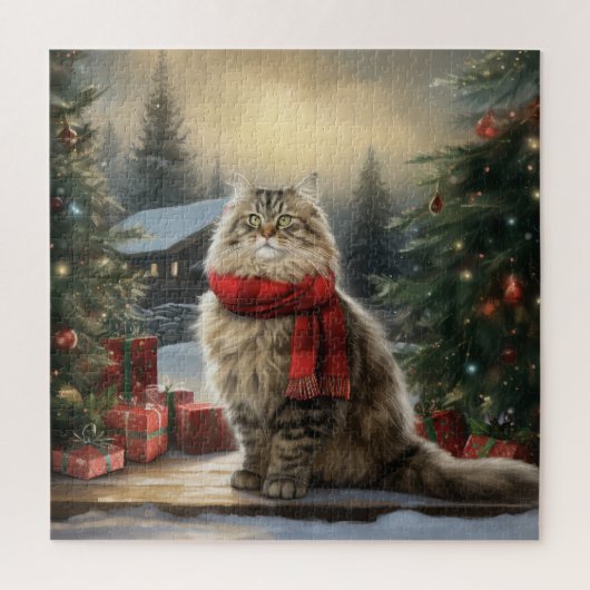 Siberische Kat in Sneeuw Kerstmis Legpuzzel (Verticaal)