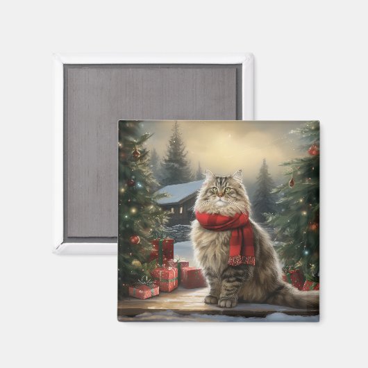 Siberische Kat in Sneeuw Kerstmis Magneet (Voorkant / Achterkant)