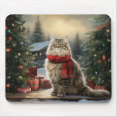 Siberische kat in sneeuw Kerstmis Muismat (Voorkant)