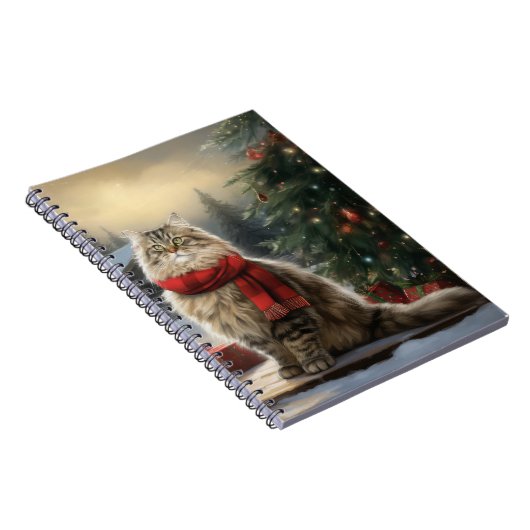 Siberische Kat in Sneeuw Kerstmis Notitieboek (Rechterzijde)