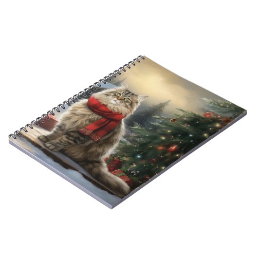 Siberische Kat in Sneeuw Kerstmis Notitieboek (Linkerzijde)