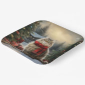 Siberische Kat in Sneeuw Kerstmis Papieren Bordje (Gebogen)