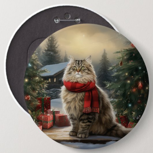 Siberische Kat in Sneeuw Kerstmis Ronde Button 6,0 Cm (Voorkant /achterkant)
