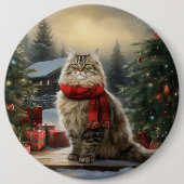 Siberische Kat in Sneeuw Kerstmis Ronde Button 6,0 Cm (Voorkant)