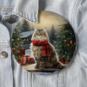 Siberische Kat in Sneeuw Kerstmis Ronde Button 6,0 Cm (In situ)