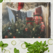 Siberische Kat in Sneeuw Kerstmis Theedoek (Gevouwen)