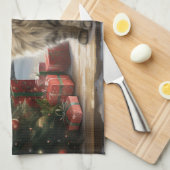 Siberische Kat in Sneeuw Kerstmis Theedoek (Quarter Fold)