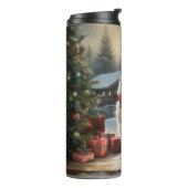 Siberische Kat in Sneeuw Kerstmis Thermosbeker (Gedraaid links)