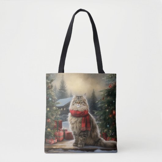 Siberische Kat in Sneeuw Kerstmis Tote Bag (Voorkant)