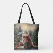 Siberische Kat in Sneeuw Kerstmis Tote Bag (Achterkant)